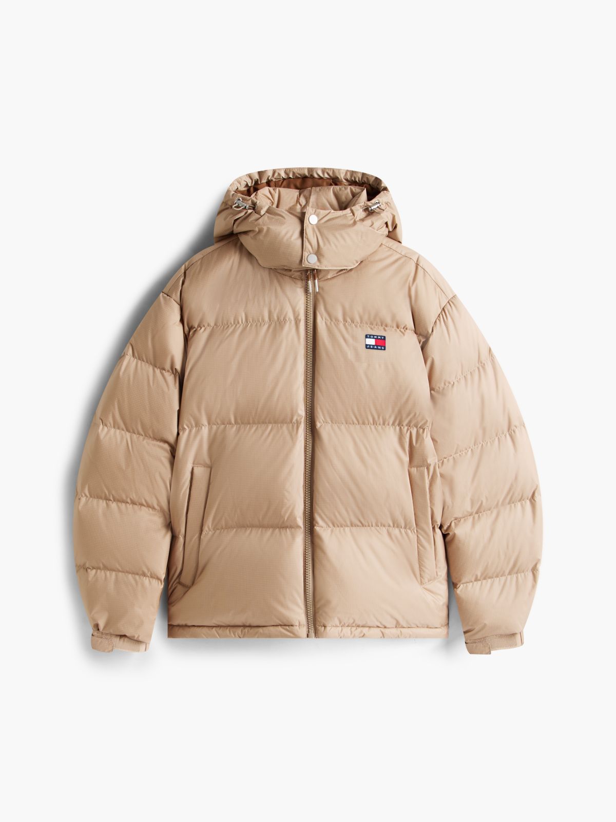 Down Hooded Ripstop Alaska Puffer Jacket — Beige