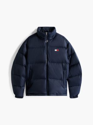 blue down hooded ripstop alaska puffer jacket for men tommy jeans