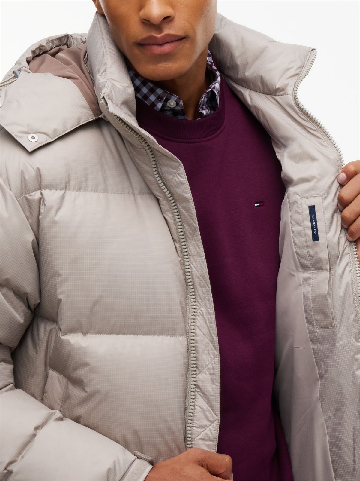 Down Hooded Ripstop Alaska Puffer Jacket — Grey