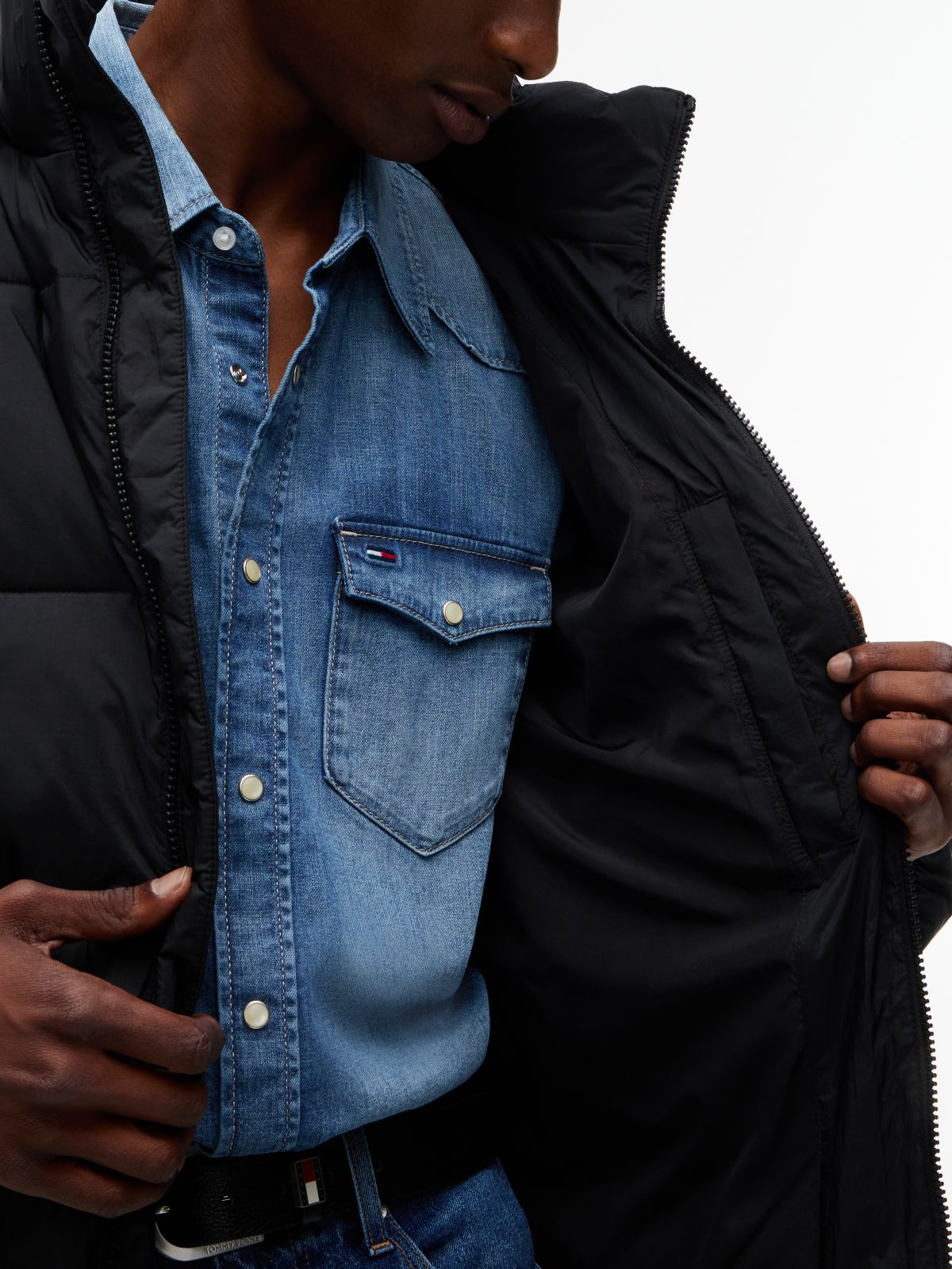 Water Repellent Crinkle Relaxed Puffer Jacket — Black