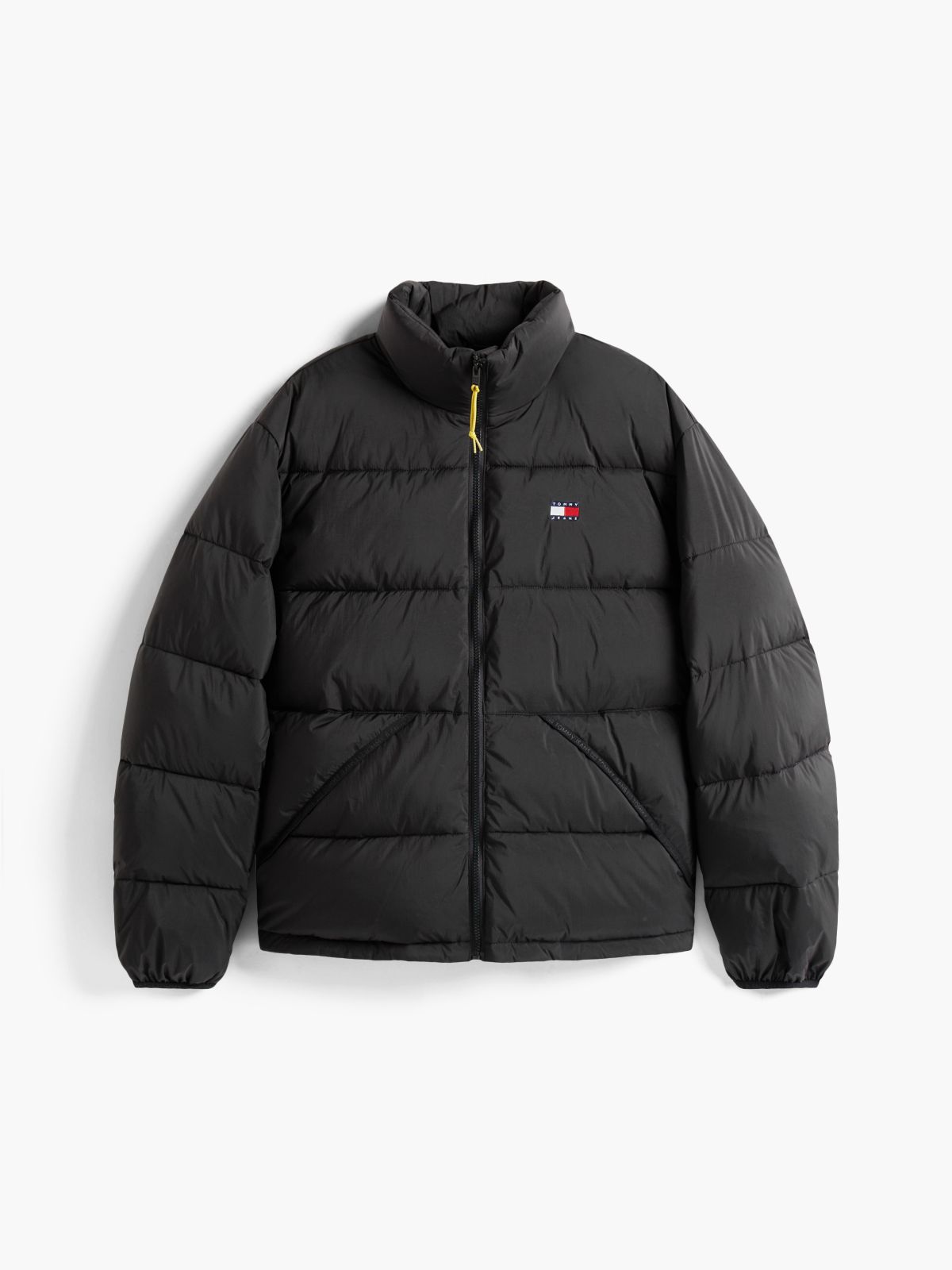Water Repellent Crinkle Relaxed Puffer Jacket — Black