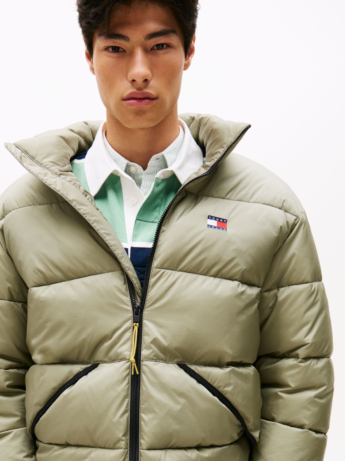 Water Repellent Crinkle Relaxed Puffer Jacket — Green