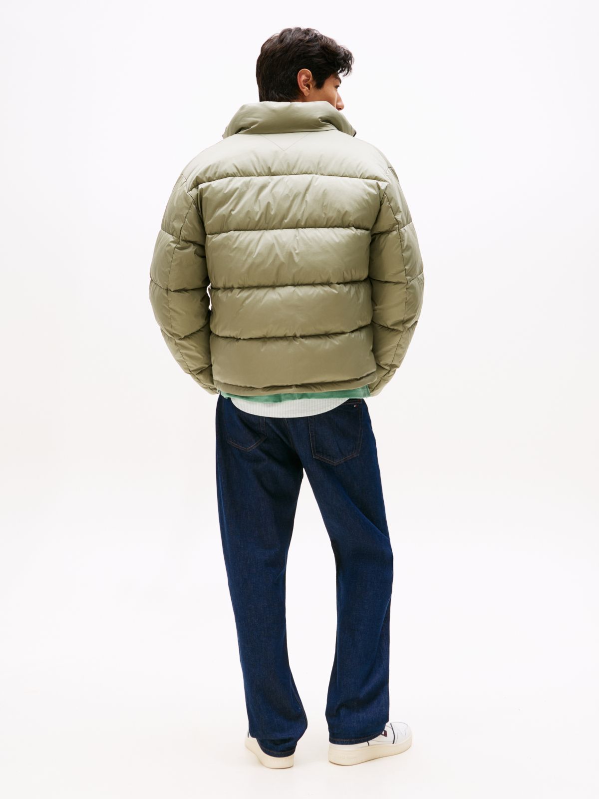 Water Repellent Crinkle Relaxed Puffer Jacket — Green