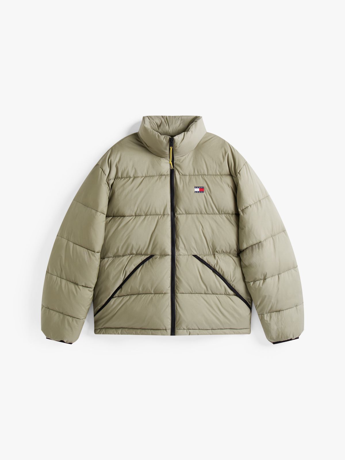 Water Repellent Crinkle Relaxed Puffer Jacket — Green