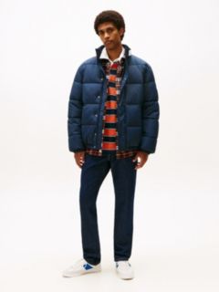 Colour-Blocked Collar Relaxed Puffer Jacket — Blue 3