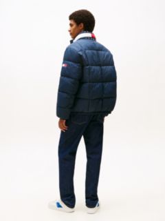 Colour-Blocked Collar Relaxed Puffer Jacket — Blue 4