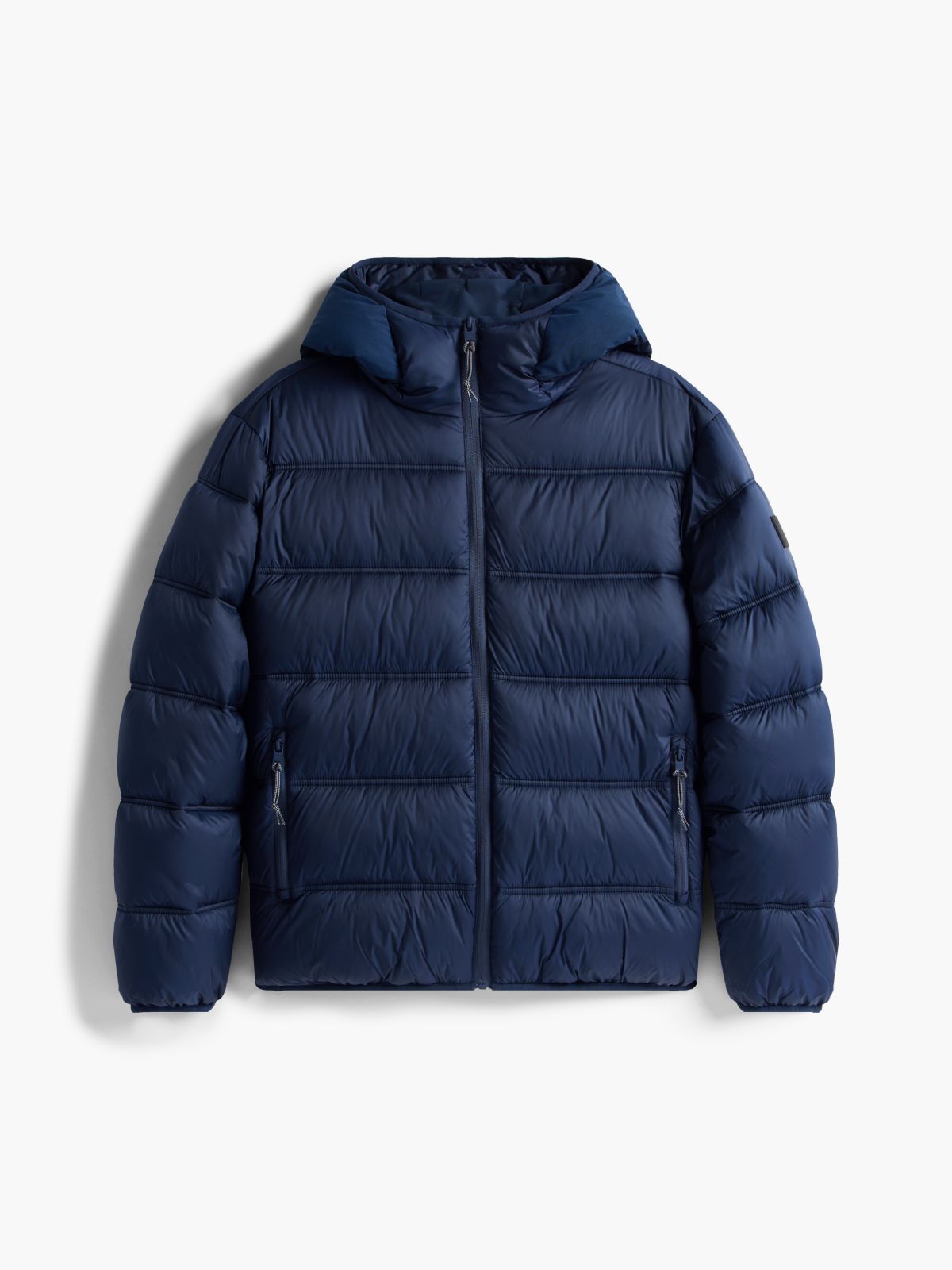 Tonal Logo Hooded Puffer Jacket — Blue