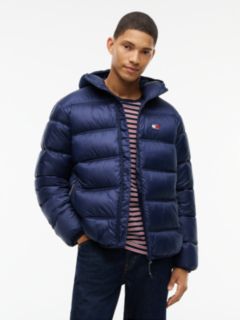 Tonal Logo Hooded Puffer Jacket — Blue 1