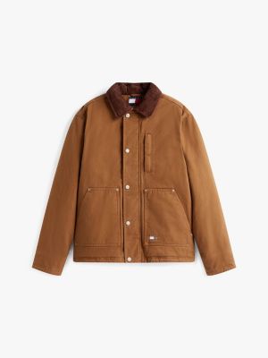 brown teddy lined corduroy collar chore jacket for men tommy jeans