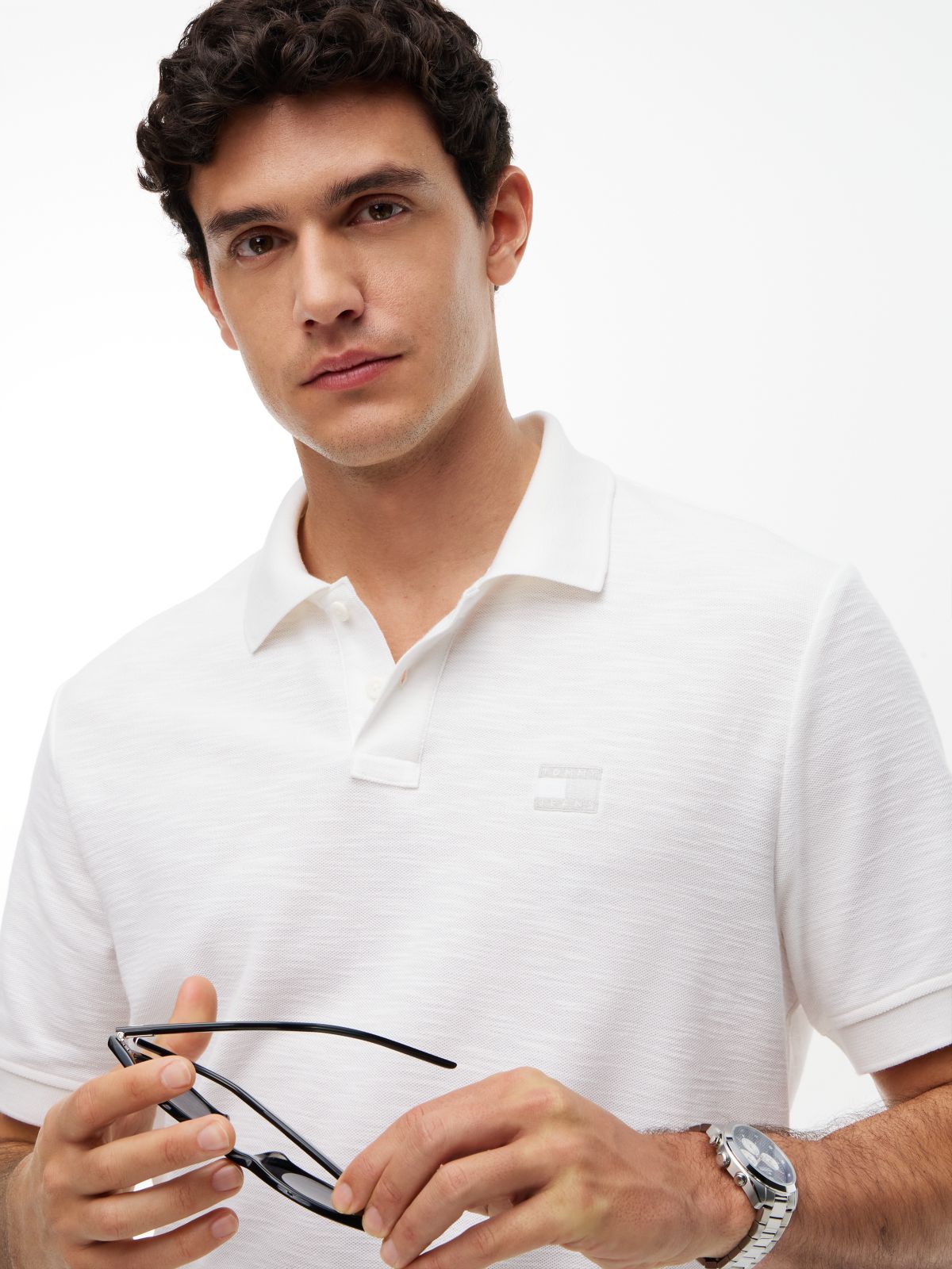 Tommy Badge Pique Polo Shirt — White
