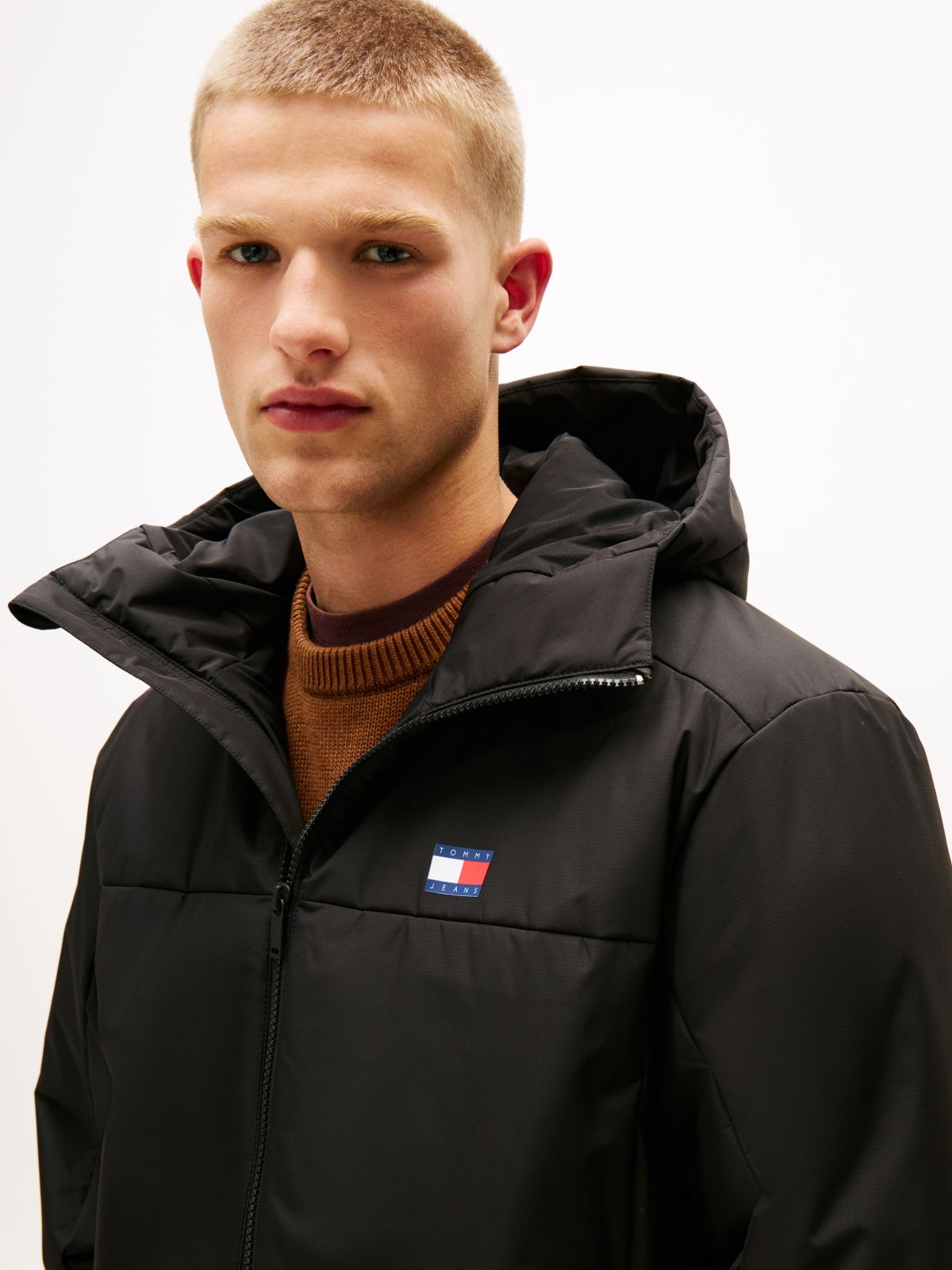 Water Repellent Ripstop Hooded Padded Jacket — Black
