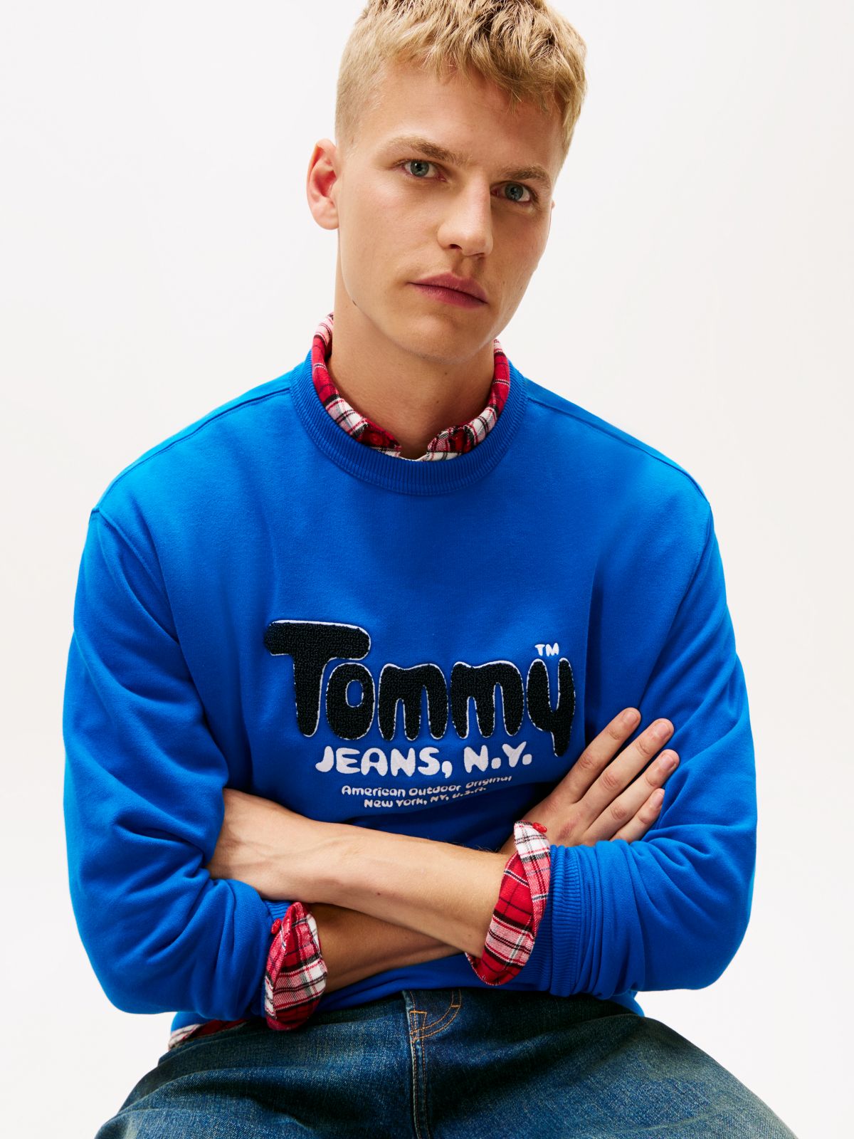 Bouclé Logo Relaxed Sweatshirt — Blue