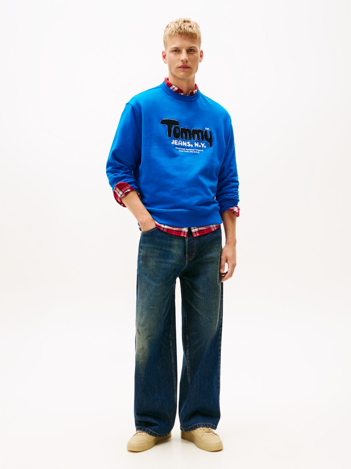 Bouclé Logo Relaxed Sweatshirt — Blue