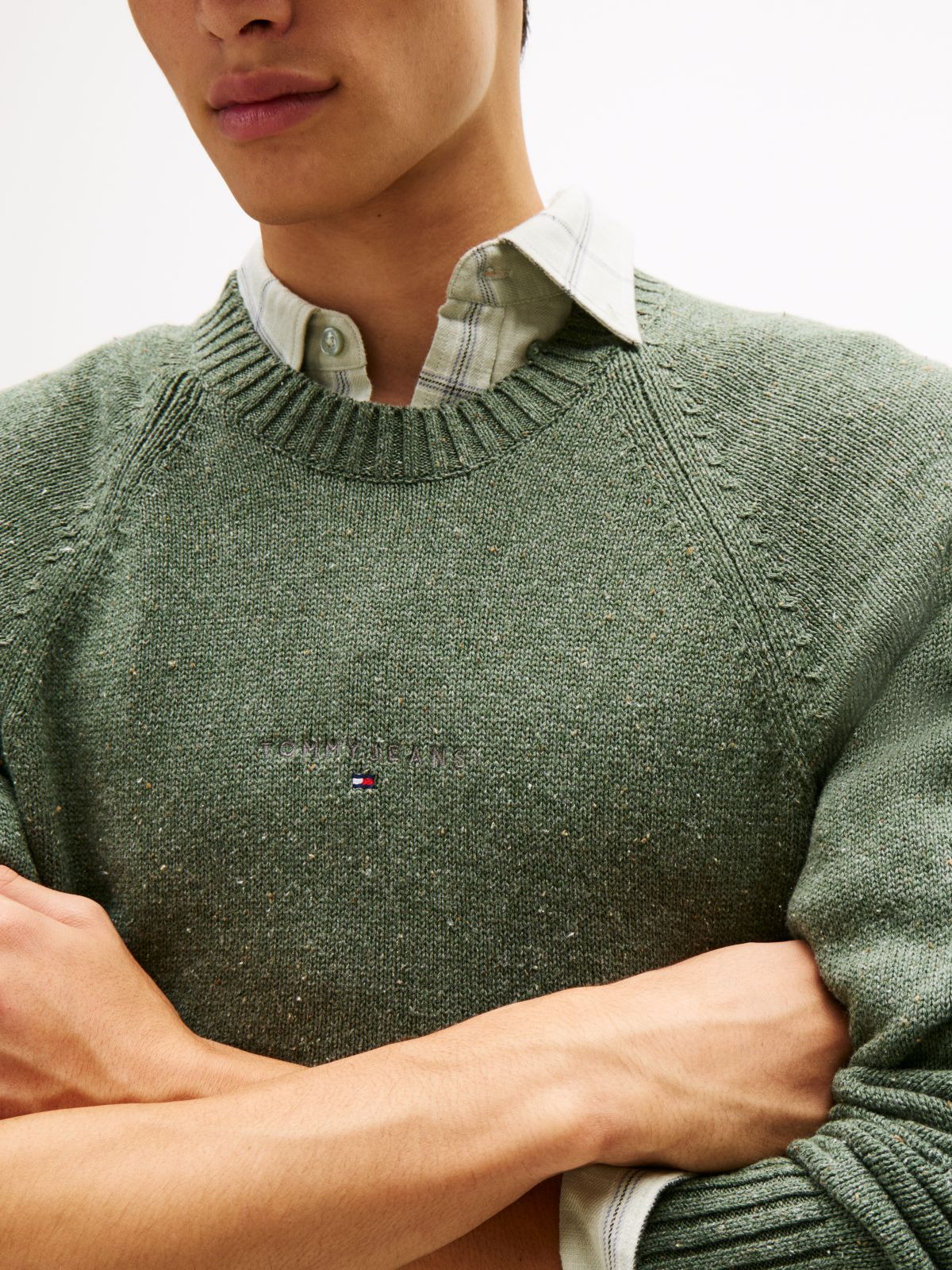 Linear Logo Raglan Sleeve Slim Jumper — Green