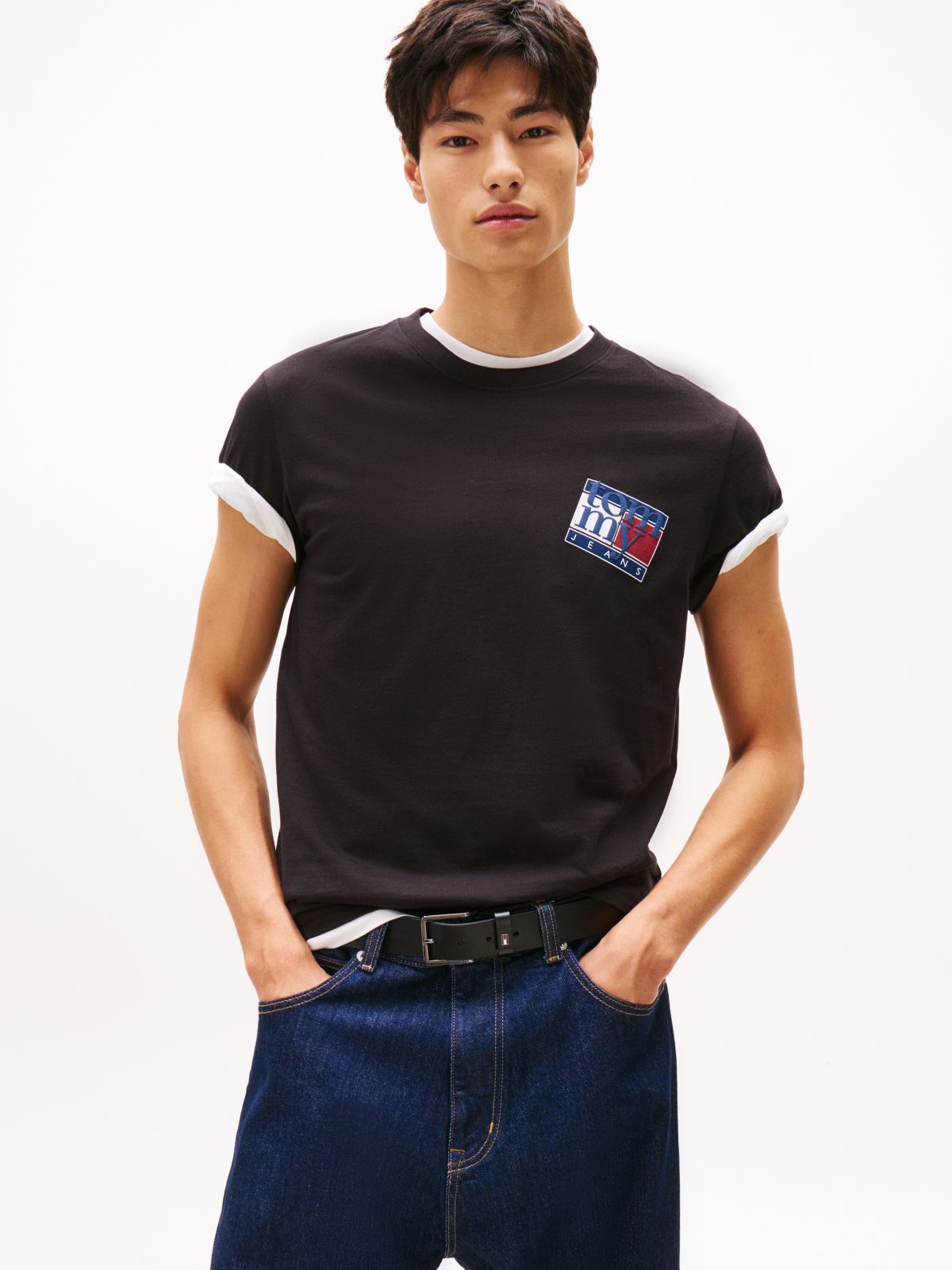 Flag Logo Jersey Crew Neck T-Shirt — Black