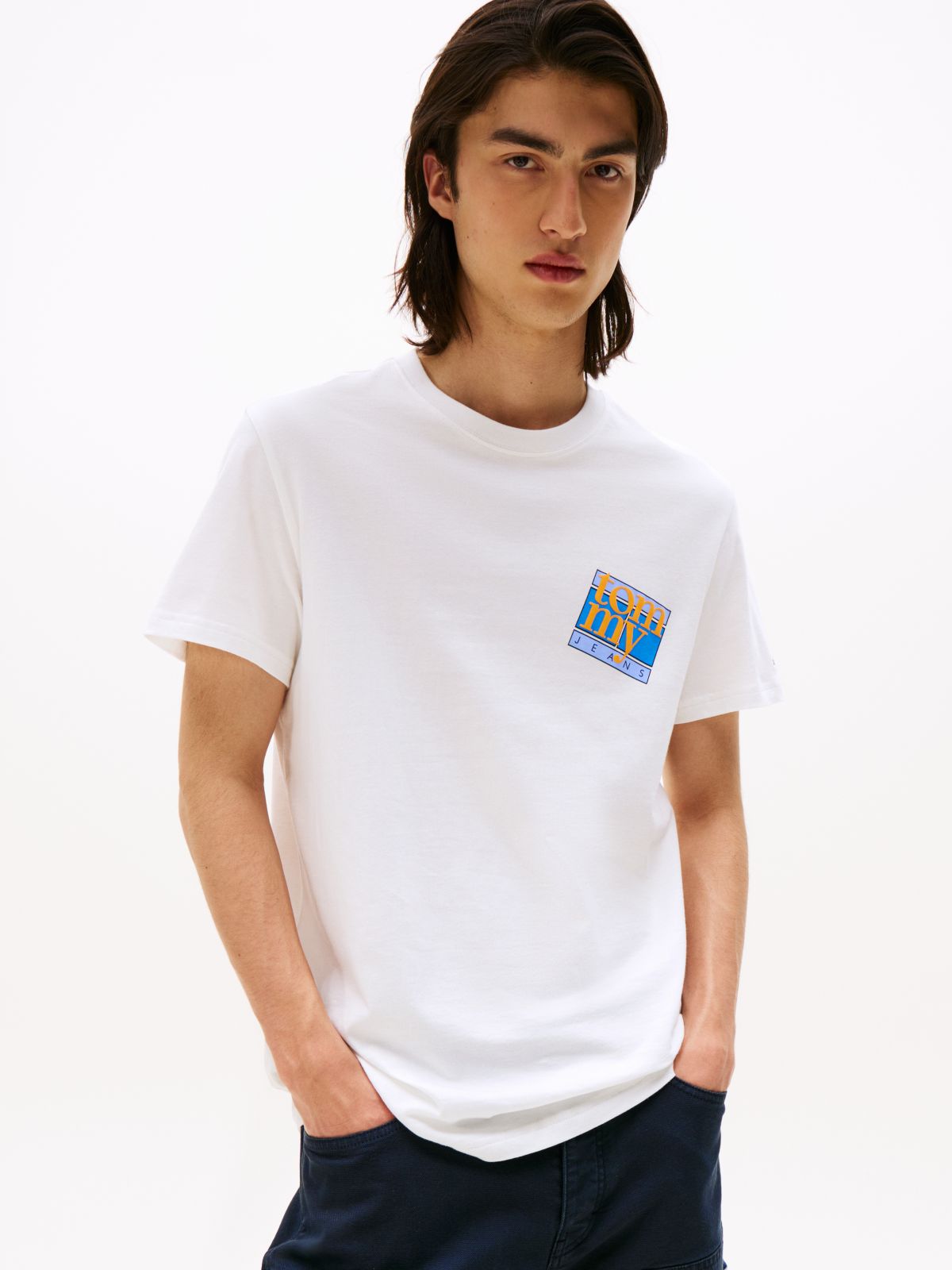 Flag Logo Jersey Crew Neck T-Shirt — White