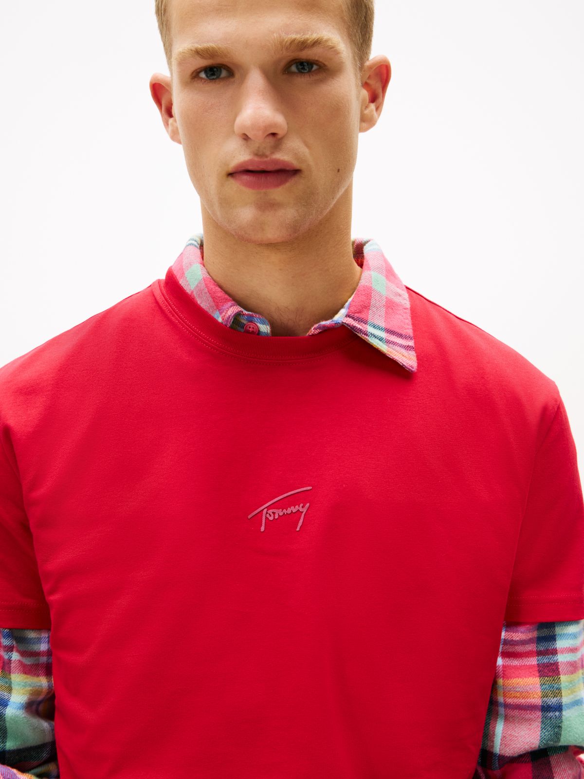 Tonal Logo Knit T-Shirt — Red