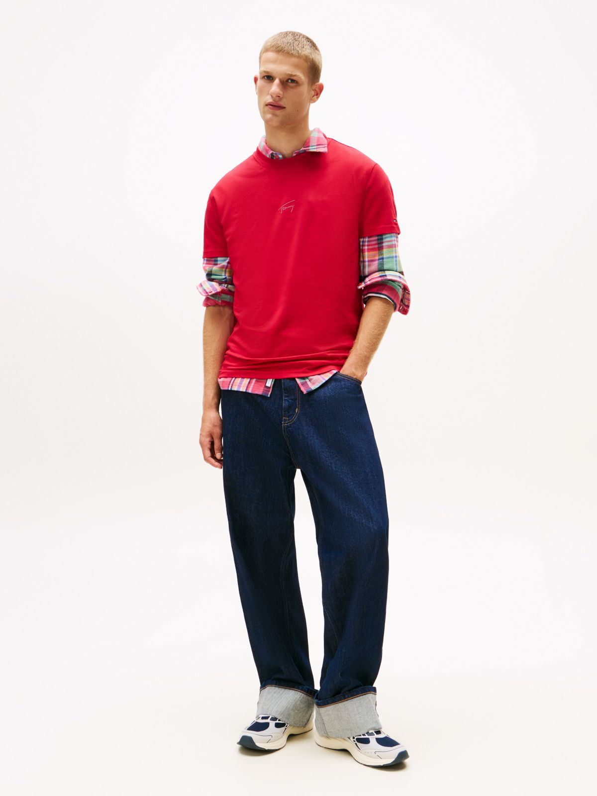 Tonal Logo Knit T-Shirt — Red