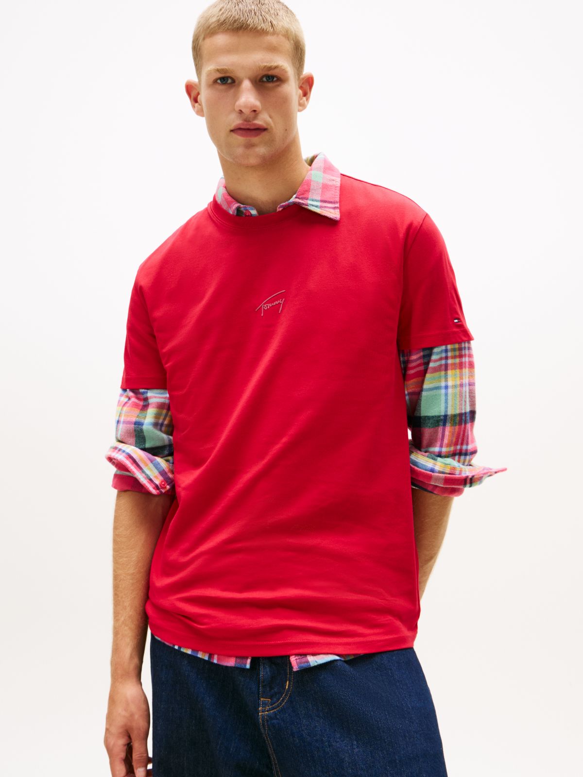 Tonal Logo Knit T-Shirt — Red