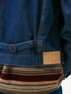 Pleated Denim Trucker Jacket — Blue 4
