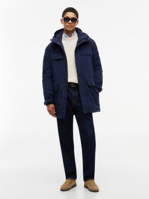 blue relaxed water resistant padded hooded parka for men tommy jeans