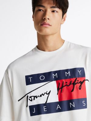 wit jersey t-shirt met vlaglogo voor heren - tommy jeans