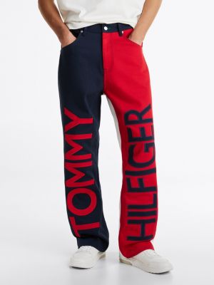 blue logo colour-blocked jeans for men tommy jeans