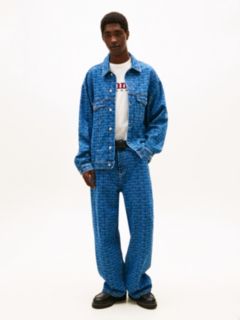 Spell-Out Logo Oversized Denim Trucker Jacket — Blue 3