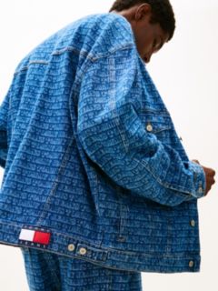 Spell-Out Logo Oversized Denim Trucker Jacket — Blue 4