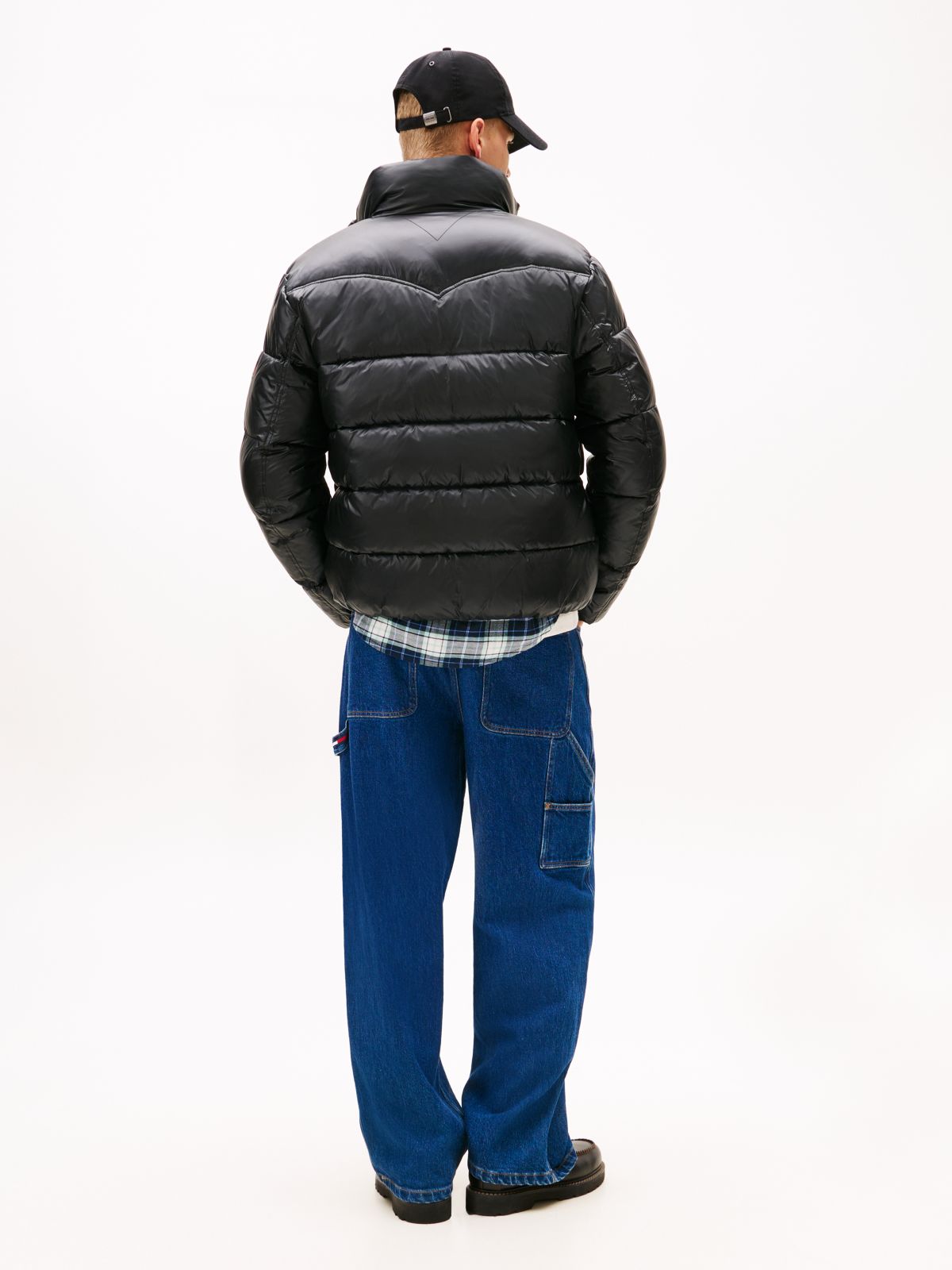 Water Repellent Twill Relaxed Puffer Jacket — Black