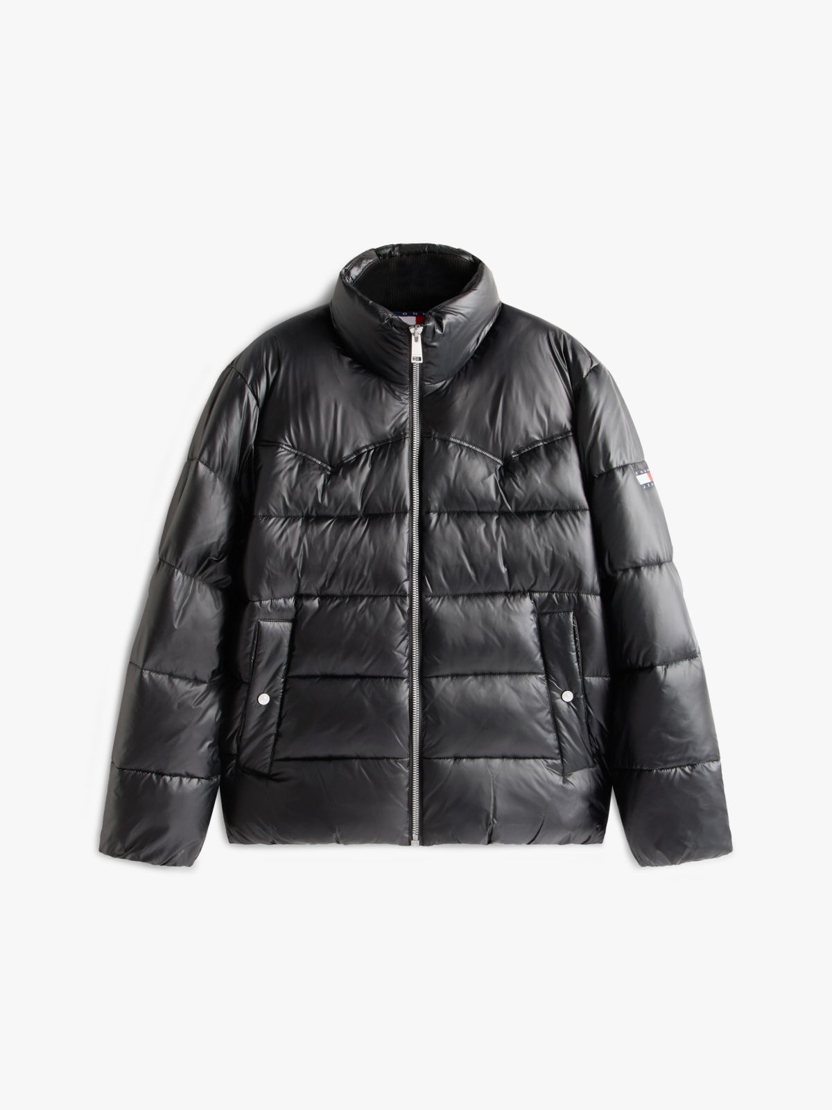 Water Repellent Twill Relaxed Puffer Jacket — Black