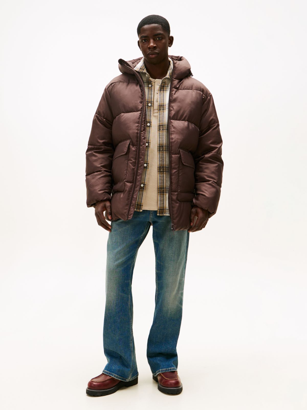 Water Repellent Relaxed Puffer Jacket — Brown