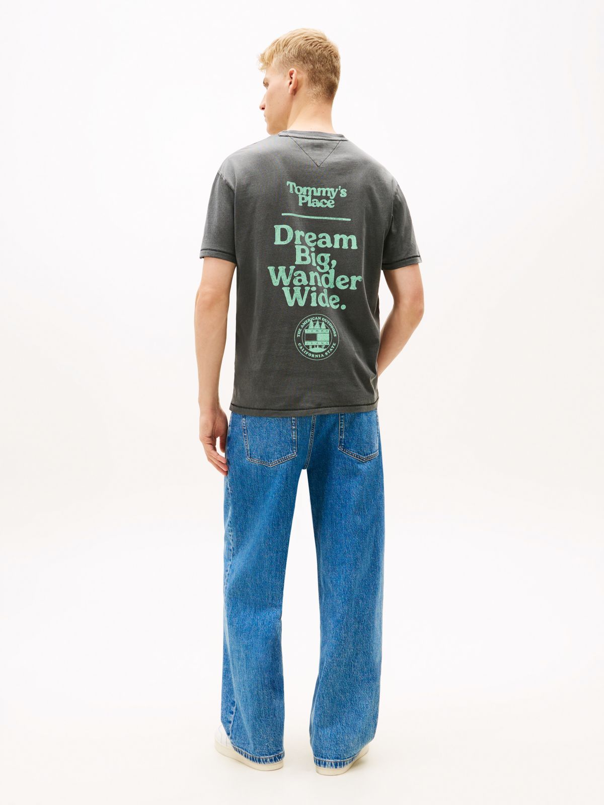 Back Slogan Textured Relaxed T-Shirt — Black