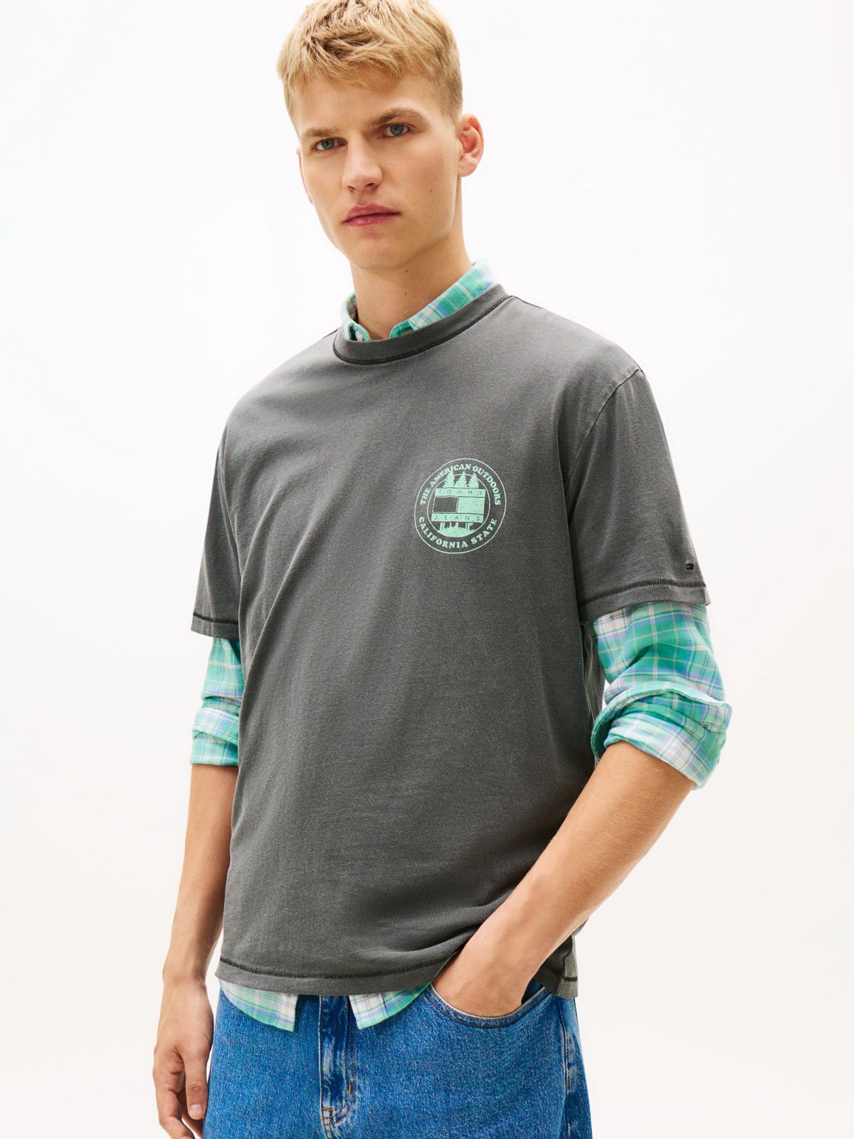 Back Slogan Textured Relaxed T-Shirt — Black