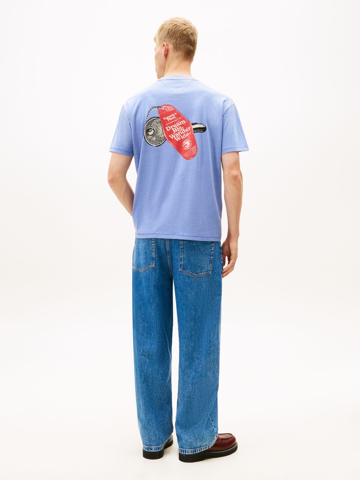 Back Slogan Textured Relaxed T-Shirt — Blue