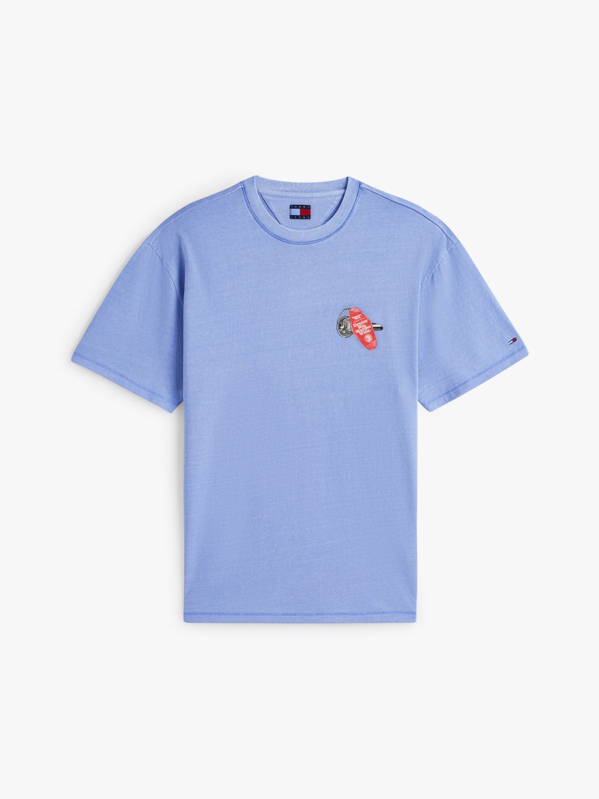 Back Slogan Textured Relaxed T-Shirt — Blue