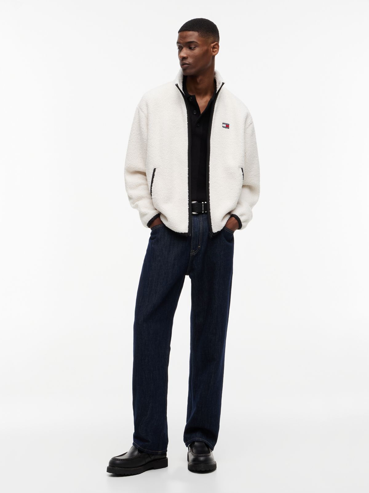 Badge Teddy Relaxed Zip-Thru Sweatshirt — Beige