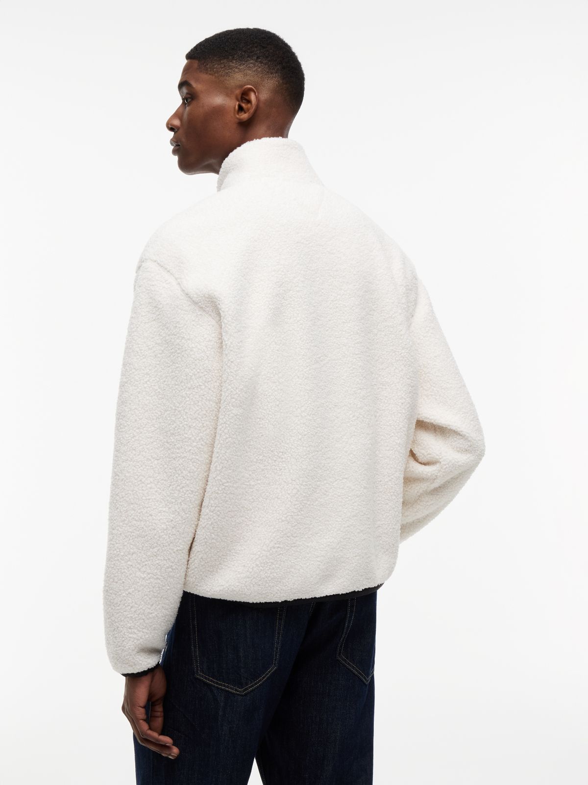 Badge Teddy Relaxed Zip-Thru Sweatshirt — Beige