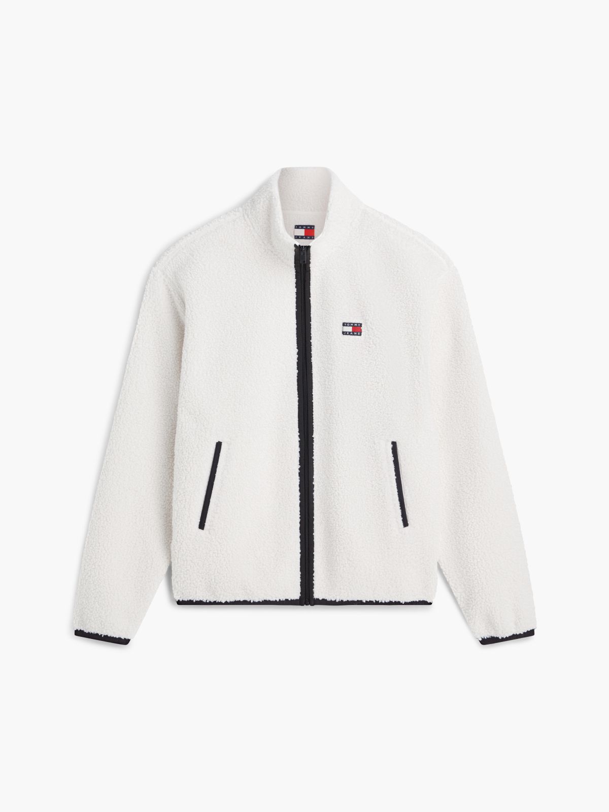 Badge Teddy Relaxed Zip-Thru Sweatshirt — Beige