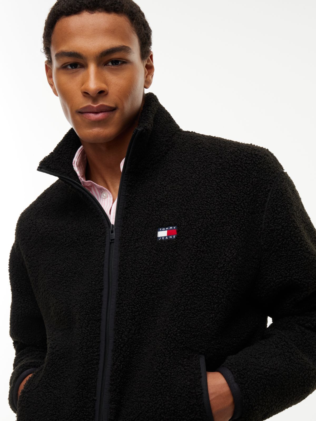 Badge Teddy Relaxed Zip-Thru Sweatshirt — Black