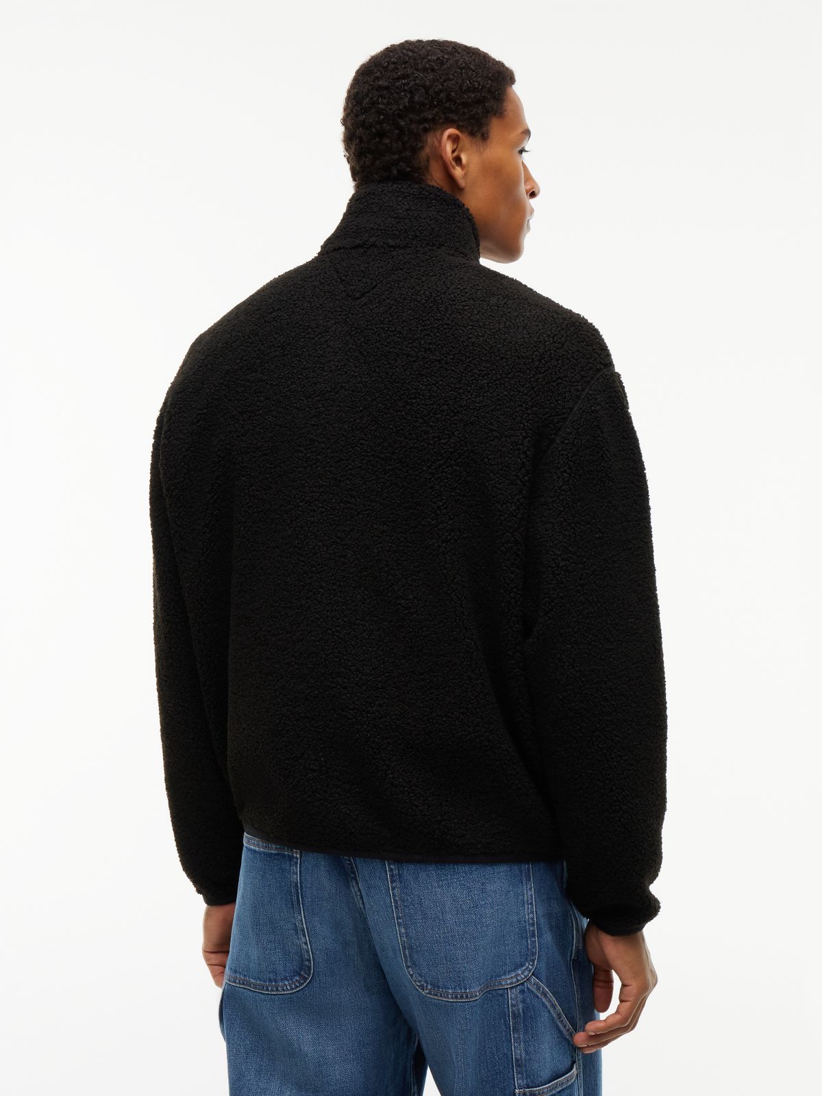 Badge Teddy Relaxed Zip-Thru Sweatshirt — Black