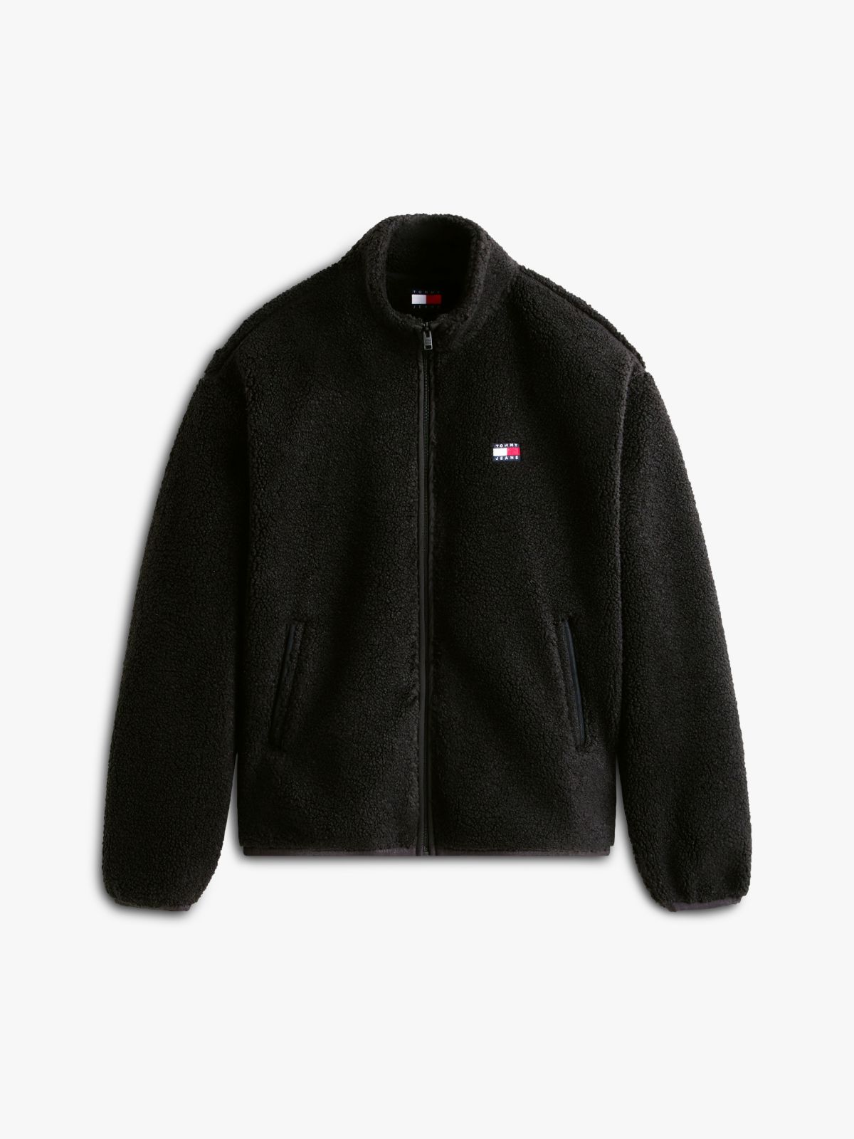 Badge Teddy Relaxed Zip-Thru Sweatshirt — Black