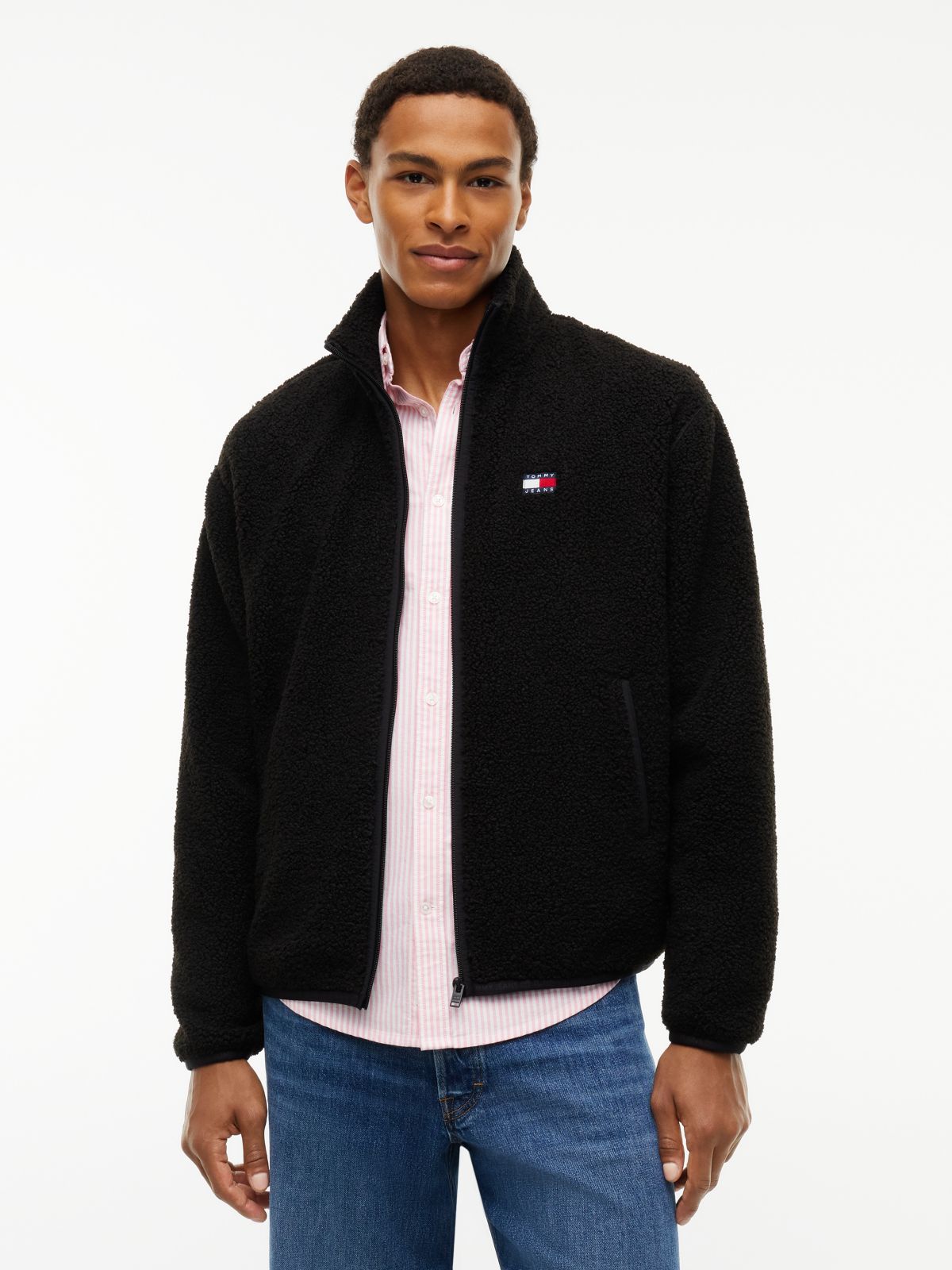 Badge Teddy Relaxed Zip-Thru Sweatshirt — Black