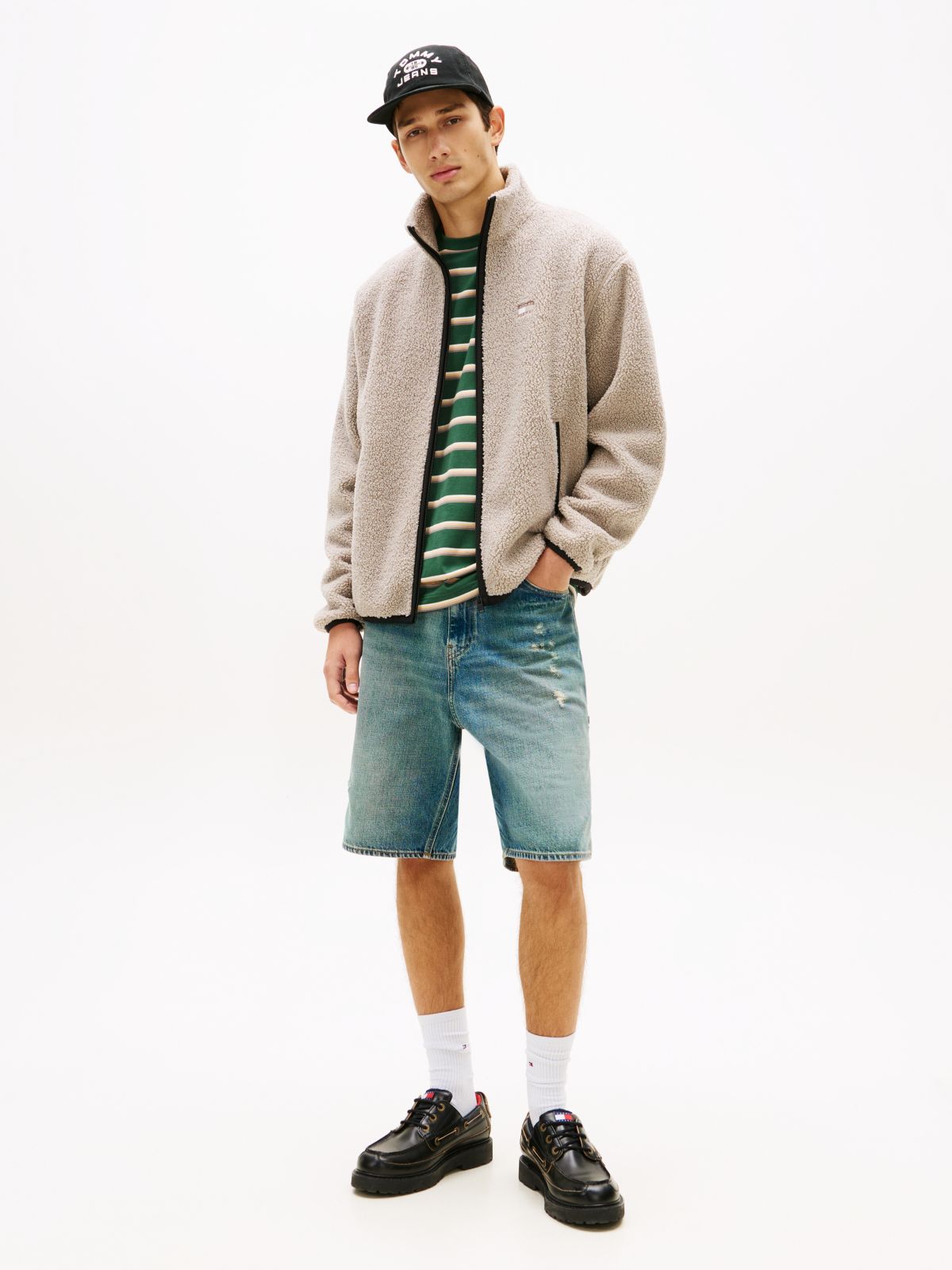 Badge Teddy Relaxed Zip-Thru Sweatshirt — Grey