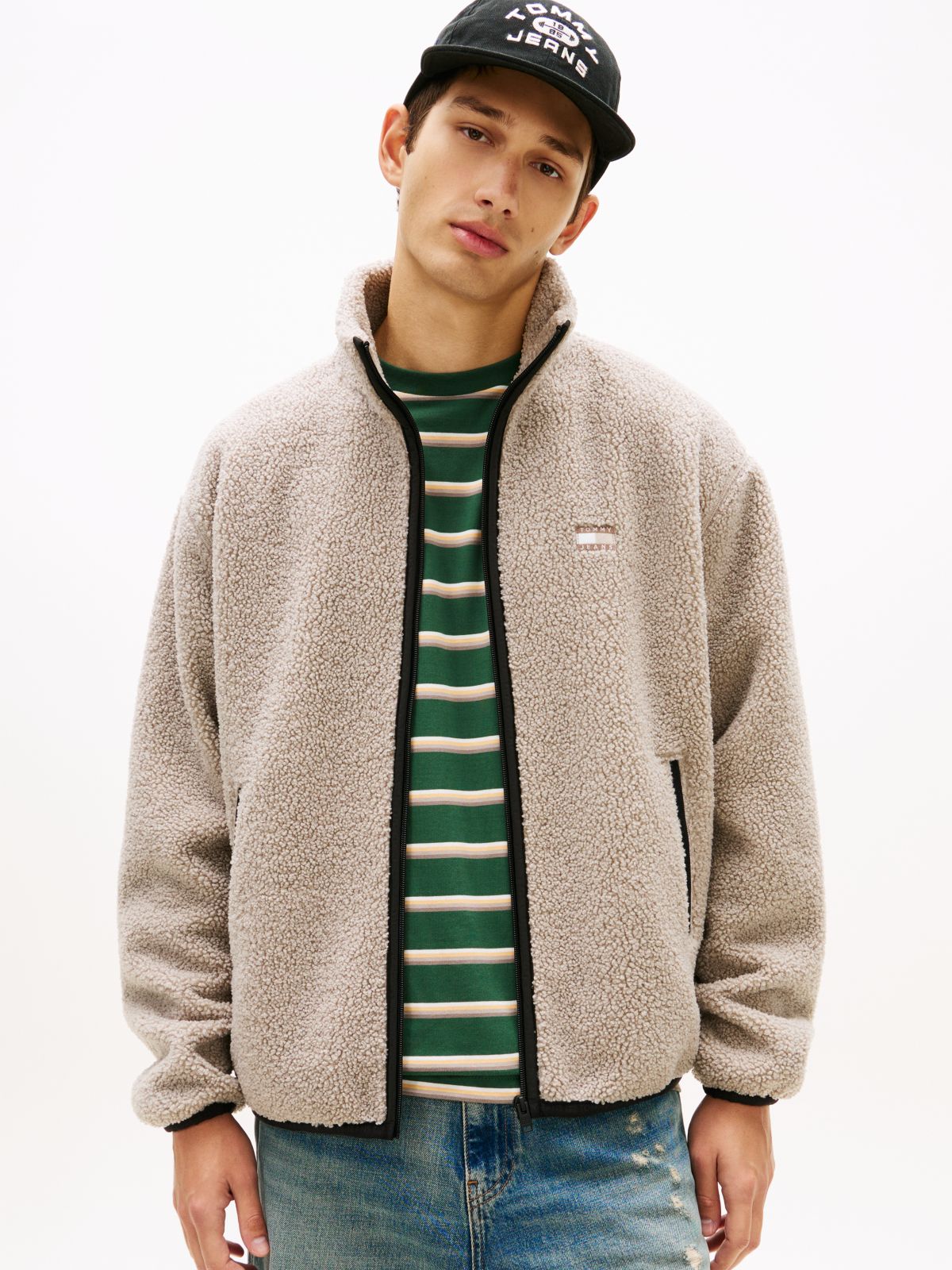 Badge Teddy Relaxed Zip-Thru Sweatshirt — Grey