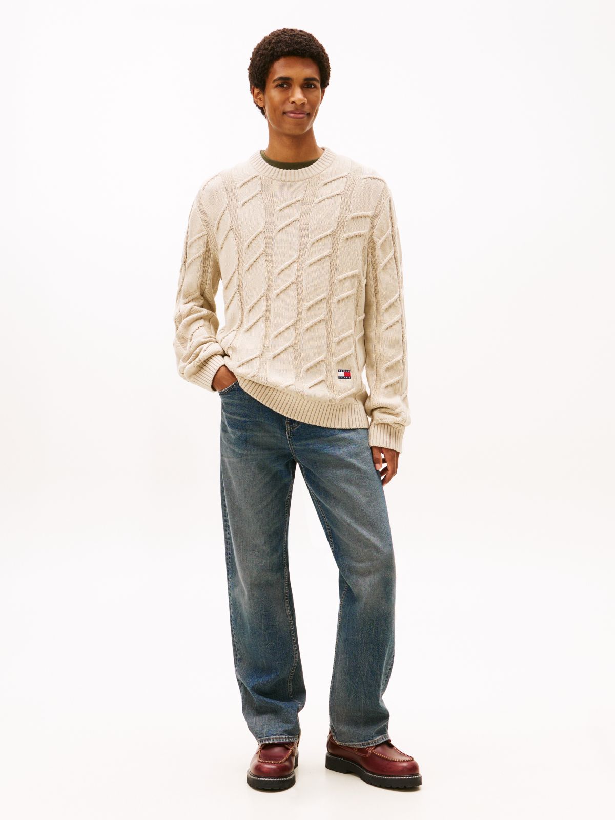 Tommy Badge Chunky Cable Knit Jumper — Beige