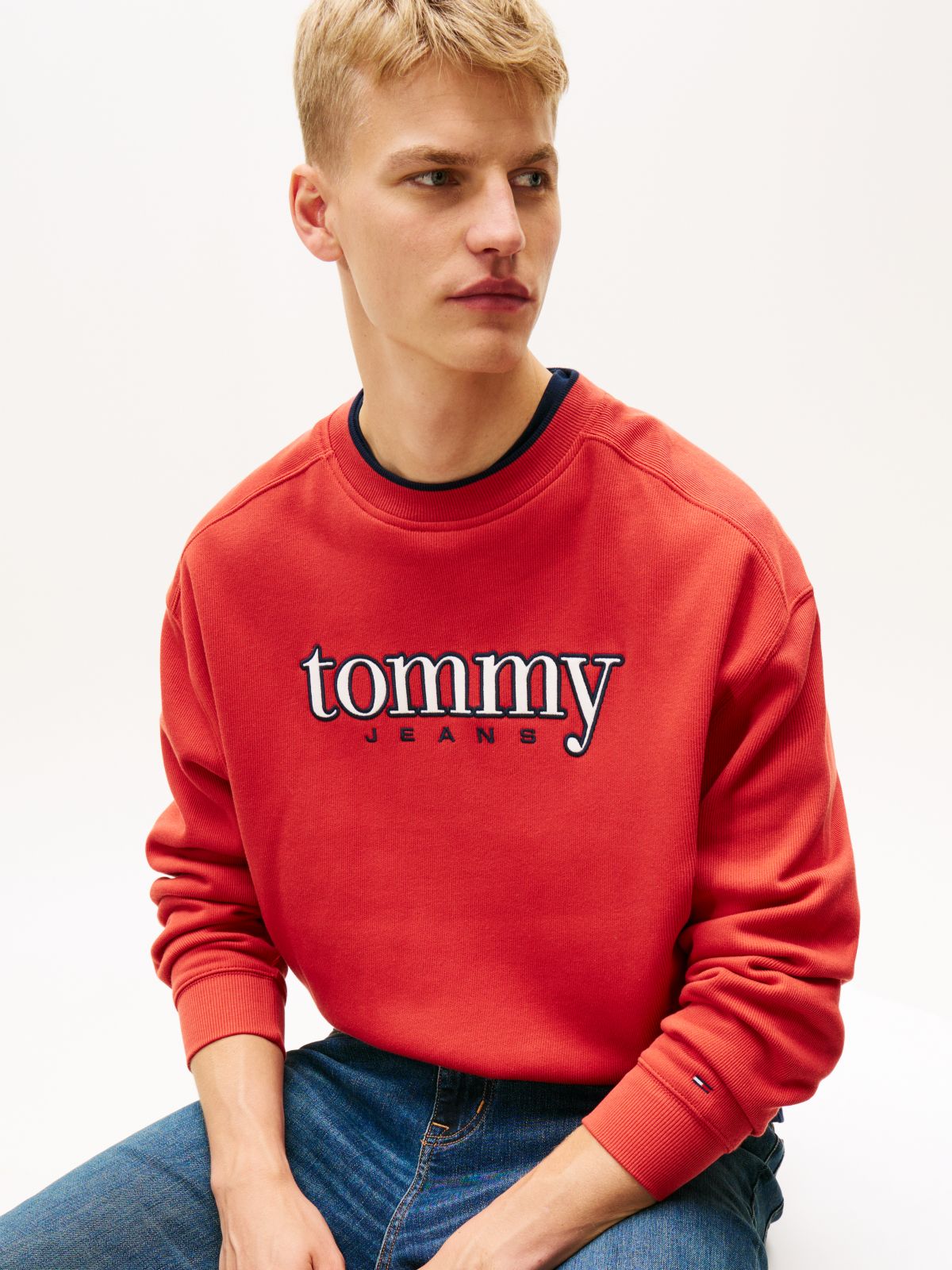 90s Logo Appliqué Fleece Sweatshirt — Red