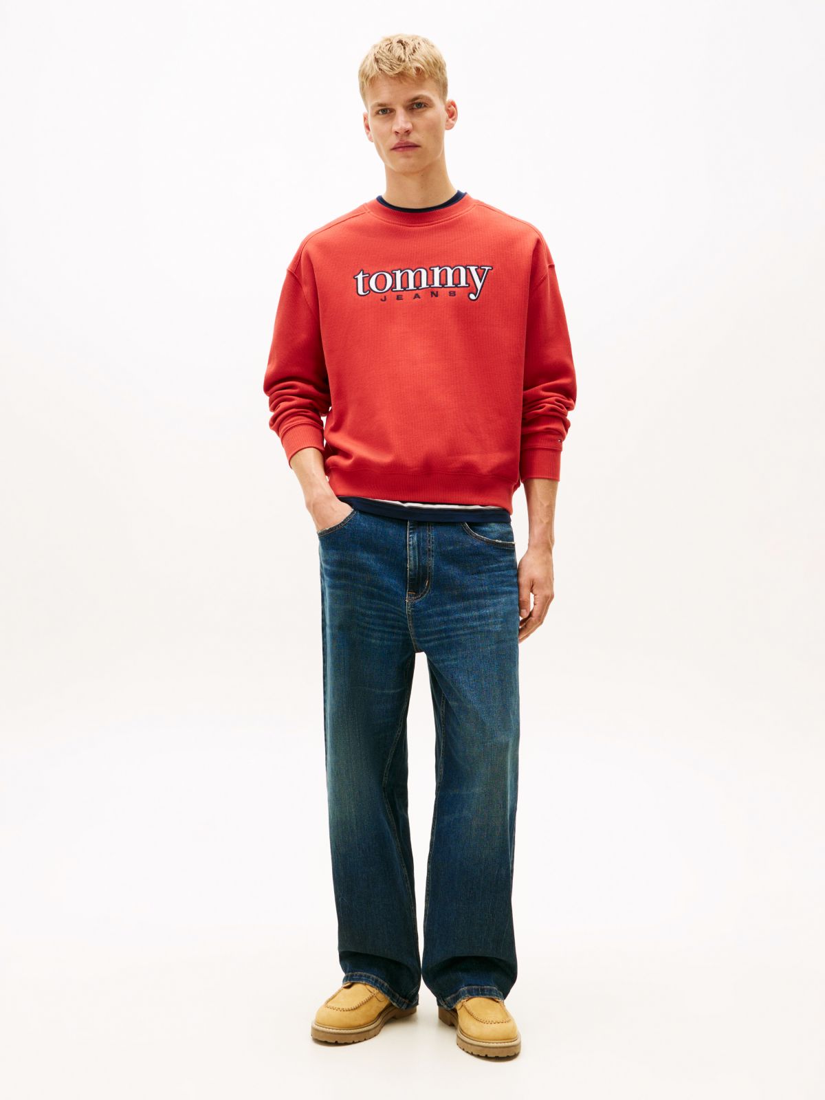 90s Logo Appliqué Fleece Sweatshirt — Red