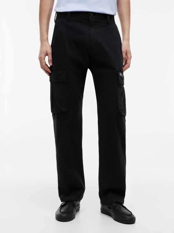 Otis Canvas Straight Cargo Trousers — Black