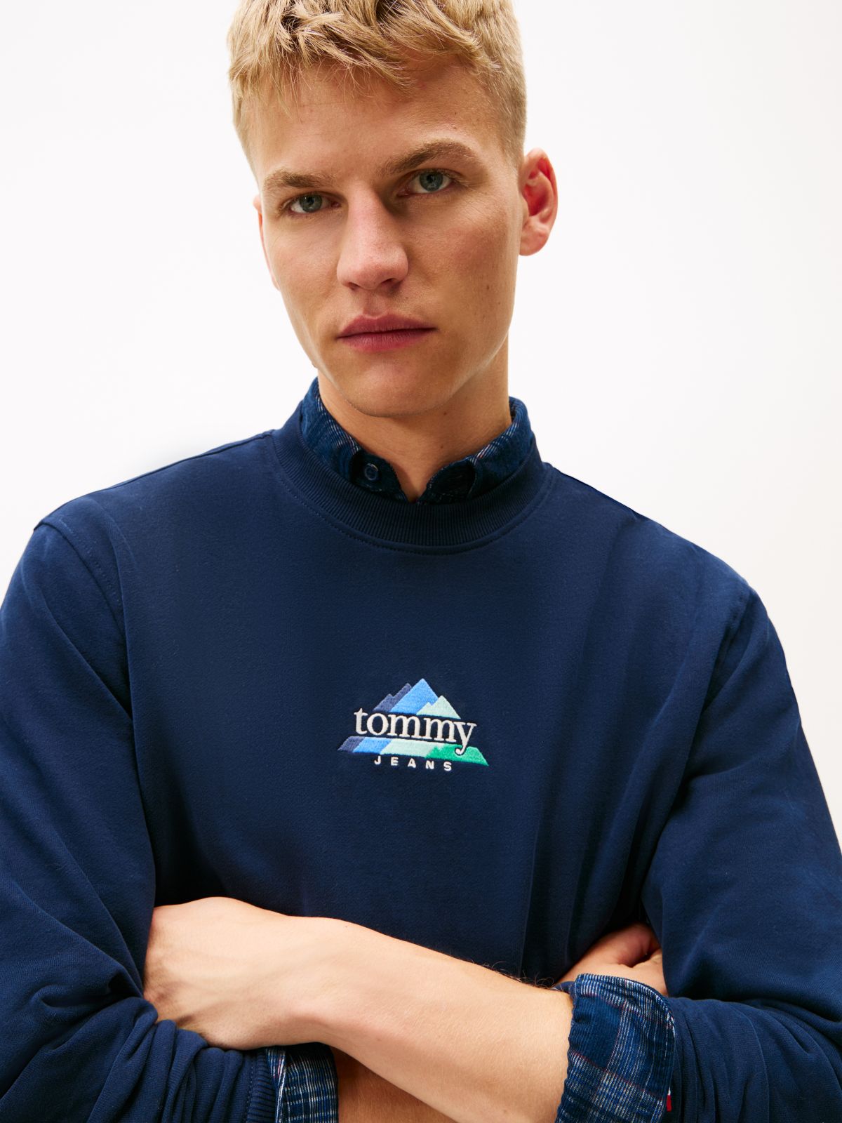 Mountain Logo Embroidery Terry Sweatshirt — Blue